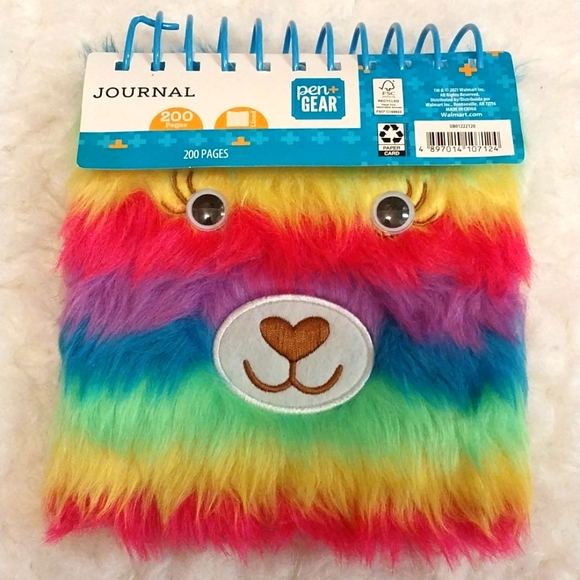 FUZZY RAINBOW BEAR JOURNAL size 6.5"x6.5" - Picture 1 of 8
